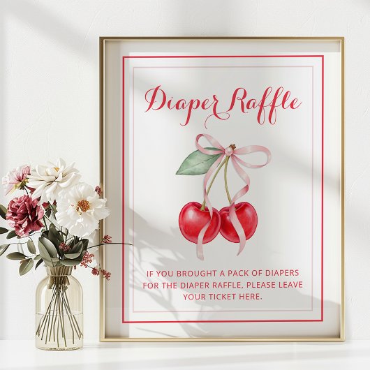 Cherry Baby shower Luier Raffle Sign Poster