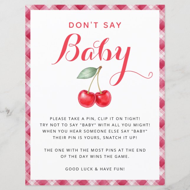 Cherry Baby shower niet zeggen Baby spel teken (Voorkant)
