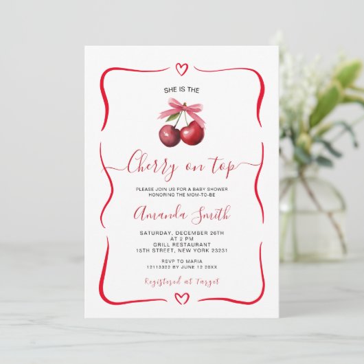 Cherry Baby shower op de top Kaart (Staand voorkant)