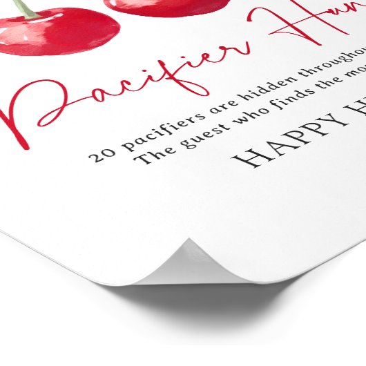 Cherry Baby shower Pacifier Hunt Sign Poster (Hoek)