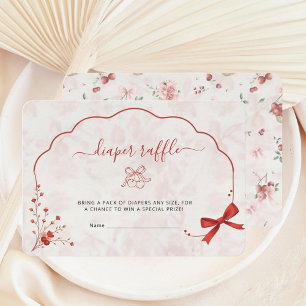 Cherry Baby shower Pink Bow Luier Raffle Informatiekaartje
