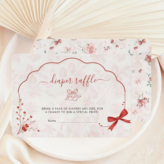 Cherry Baby shower Pink Bow Luier Raffle Informatiekaartje