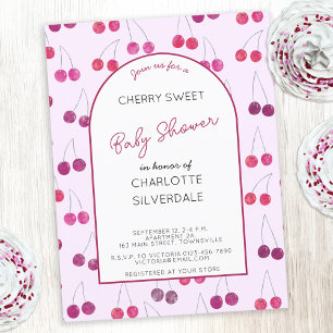 Cherry Baby shower Pink Invitation Briefkaart