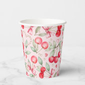 Cherry Baby shower Roze strik & Pearl Paper Cup Papieren Bekers (Achterkant)