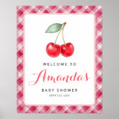 Cherry Baby shower Welkomstbord met Pink Gingham Poster (Voorkant)
