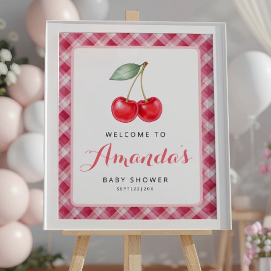 Cherry Baby shower Welkomstbord met Pink Gingham Poster
