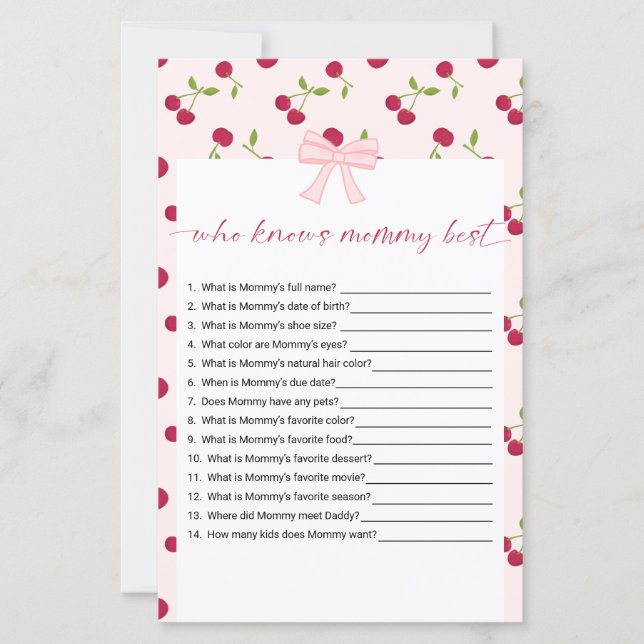 Cherry Baby Shower Who Knows Mommy Best Game (Voorkant)