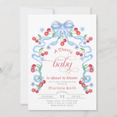Cherry Baby staat op het punt om Blue Bow baby sho Kaart (Voorkant)