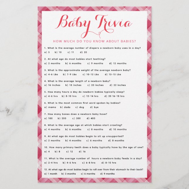 Cherry Baby Trivia Game | Leuke Baby shower activi (Voorkant)