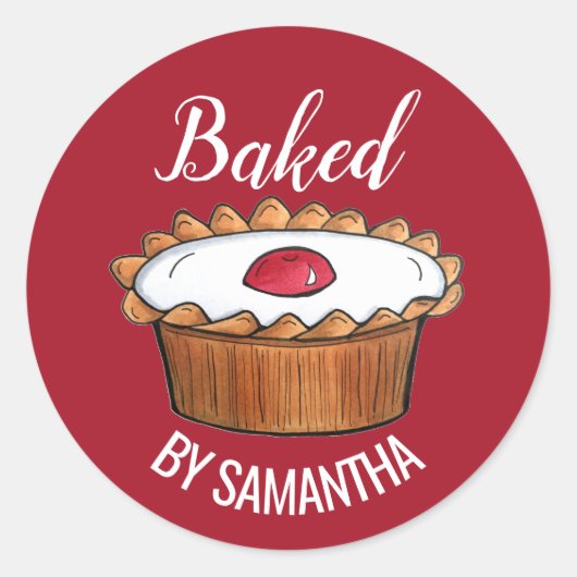 Cherry Bakewell Tart England British Food Sweet Ronde Sticker (Voorkant)