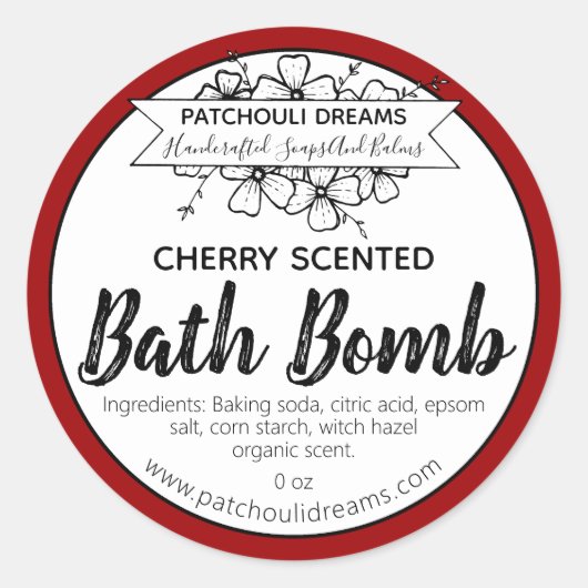  Cherry Bath Bomb Label Handgemaakt (Voorkant)