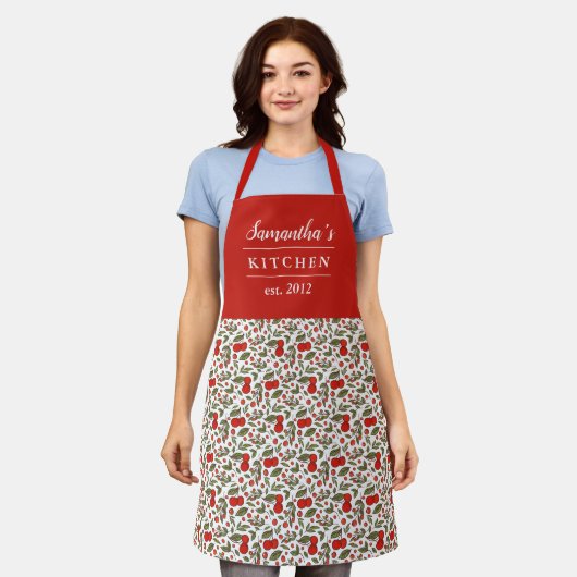 Cherry Berries Pattern Modern Red Name Schort (Gedragen)