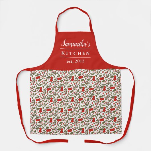 Cherry Berries Pattern Modern Red Name Schort (Voorkant)