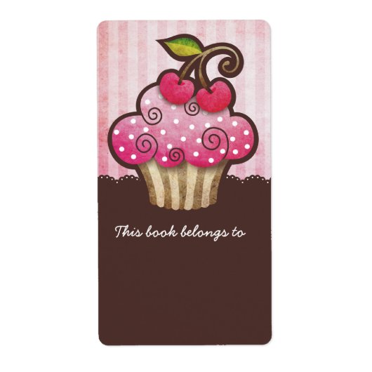 Cherry Berry Cupcake Bookplaten Labels (Voorkant)