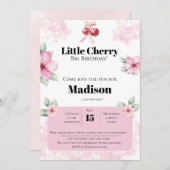 Cherry Birthday Invitation for Girls | Cute Fruit Kaart (Voorkant / Achterkant)
