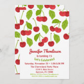Cherry Birthday Invitation Summer Red Cherries Kaart (Voorkant / Achterkant)