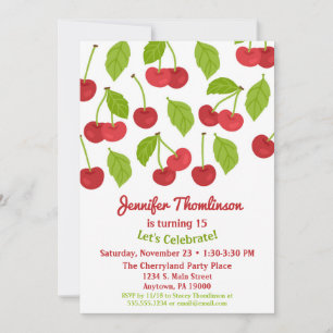 Cherry Birthday Invitation Summer Red Cherries Kaart
