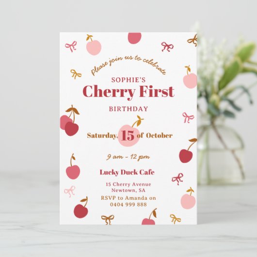 Cherry Birthday Uitnodiging (Staand voorkant)