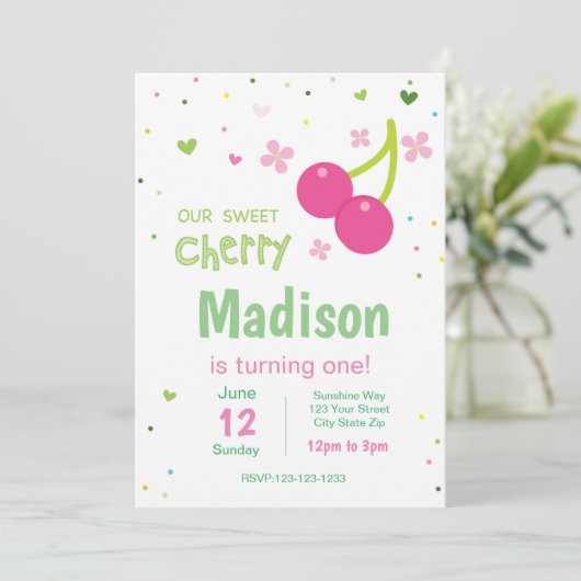 Cherry Birthday - uitnodiging (Staand voorkant)