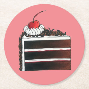 Cherry Black Forest Cake Shop Slice Bakkerij Bakke Ronde Kartonnen Onderzetter