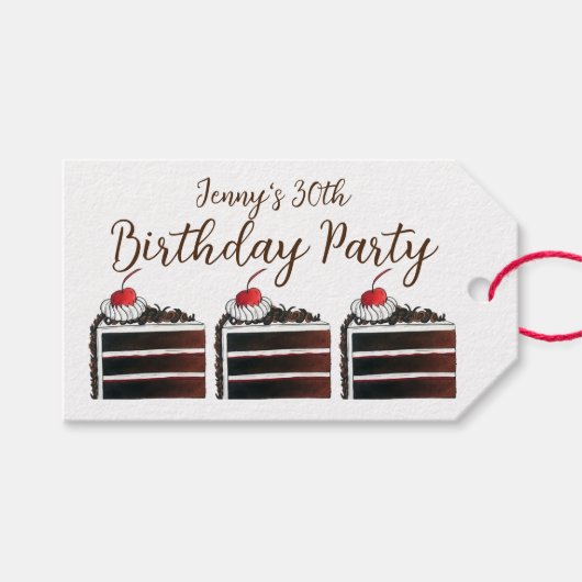 Cherry Black Forest Cake Slice Birthday Party Food Cadeaulabel (Voorkant (Horizontaal))