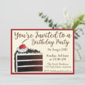 Cherry Black Forest Cake Slice Birthday Party Food Kaart (Staand voorkant)