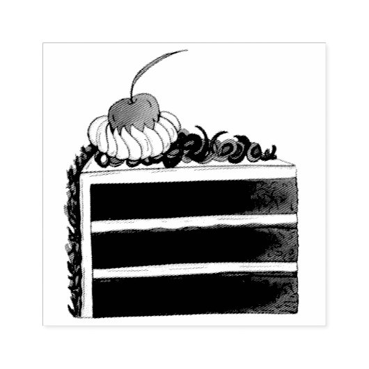 Cherry Black Forest Cake Slice Birthday Party Food Rubberstempel (Afrduk)