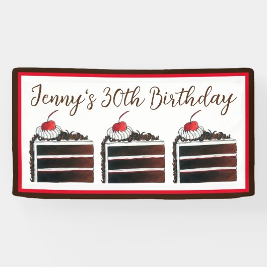 Cherry Black Forest Cake Slice Birthday Party Food Spandoek (Horizontaal)