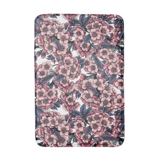 Cherry bloesem in roze en blauw badmat (Voorkant Verticaal)