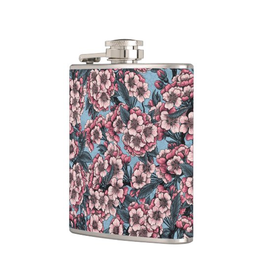 Cherry bloesem in roze en blauw heupfles (Links)