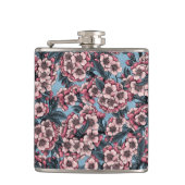 Cherry bloesem in roze en blauw heupfles (Voorkant)
