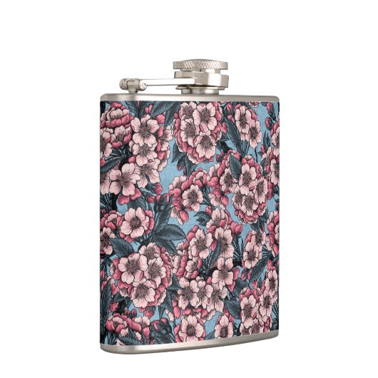 Cherry bloesem in roze en blauw heupfles (Rechts)