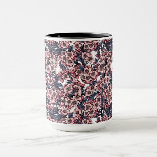 Cherry bloesem in roze en blauw mok (Midden)