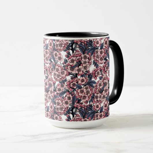 Cherry bloesem in roze en blauw mok (Voorkant rechts)