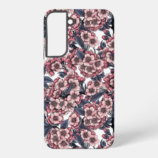 Cherry bloesem in roze en blauw samsung galaxy hoesje (Achterkant)