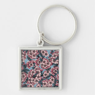 Cherry bloesem in roze en blauw sleutelhanger