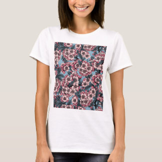 Cherry bloesem in roze en blauw t-shirt