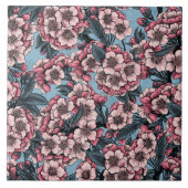 Cherry bloesem in roze en blauw tegeltje (Voorkant)