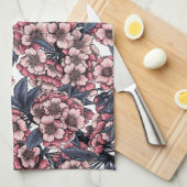 Cherry bloesem in roze en blauw theedoek (Quarter Fold)