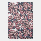 Cherry bloesem in roze en blauw theedoek (Verticaal)