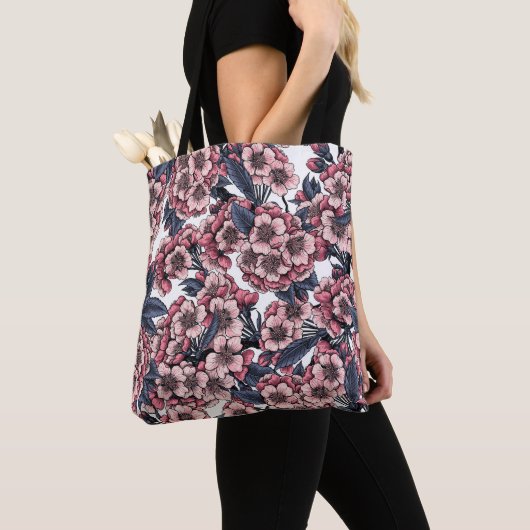 Cherry bloesem in roze en blauw tote bag (Dichtbij)