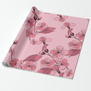 Cherry bloesem in roze kleur op witte achtergrond. cadeaupapier