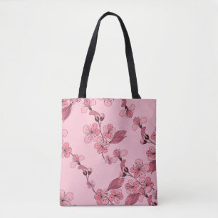 Cherry bloesem in roze kleur op witte achtergrond. tote bag