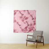 Cherry bloesem in roze kleur op witte achtergrond. wandkleed (In situ)