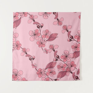 Cherry bloesem in roze kleur op witte achtergrond. wandkleed