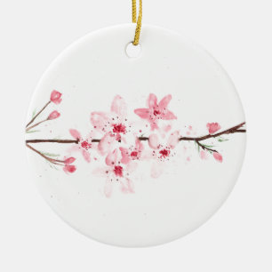 Cherry bloesems waterverf floral  keramisch ornament