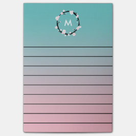 Cherry Bloom Wreath Ombre Monogram Lined Post-it® Notes