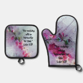 Cherry Blooms Branch en Schrift Keuken Ovenwant & Pannenlap Set (Voorkant)