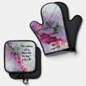 Cherry Blooms Branch en Schrift Keuken Ovenwant & Pannenlap Set (Voorkant / Achterkant)