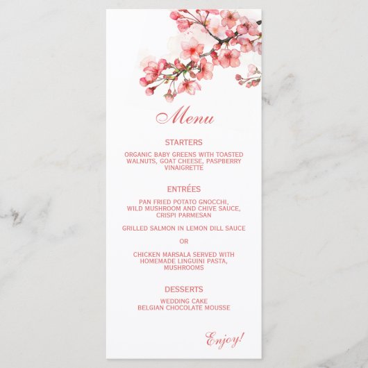Cherry Blooms lente bruiloft Menu (Voorkant)